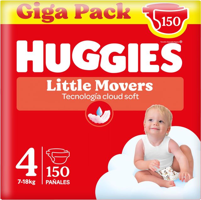 Imagen de la oferta: HUGGIES Little Movers Pañales para Bebé con Diseños Disney Talla 4 (7-18 kg), Comodidad para la Piel 24/7, 3 Packs de 50, Total 150 Pañales