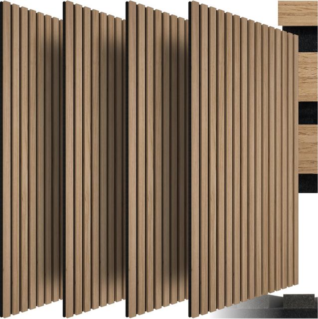 Imagen de la oferta: tectake® Paneles Acusticos Decorativos MDF, Chapa de Madera Real, Excelente Acústica, Tejido de Fieltro y Madera, Insonorización Acústica Pared, Listones de Madera - 4 Paneles Roble Claro