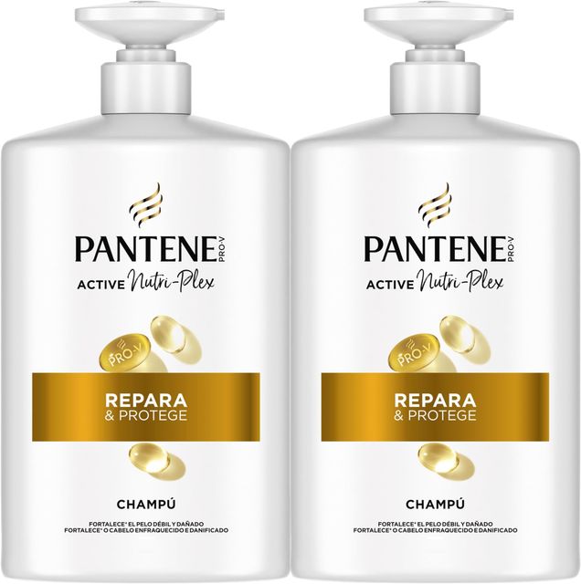 Imagen de la oferta: Pantene Pro-V Repara Y Protege Champú 2x1000ML, Dispensador, Pelo Seco Y Dañado. Limpia Y Protege Los Enlaces Capilares. Sin Siliconas. Active Nutri-Ple