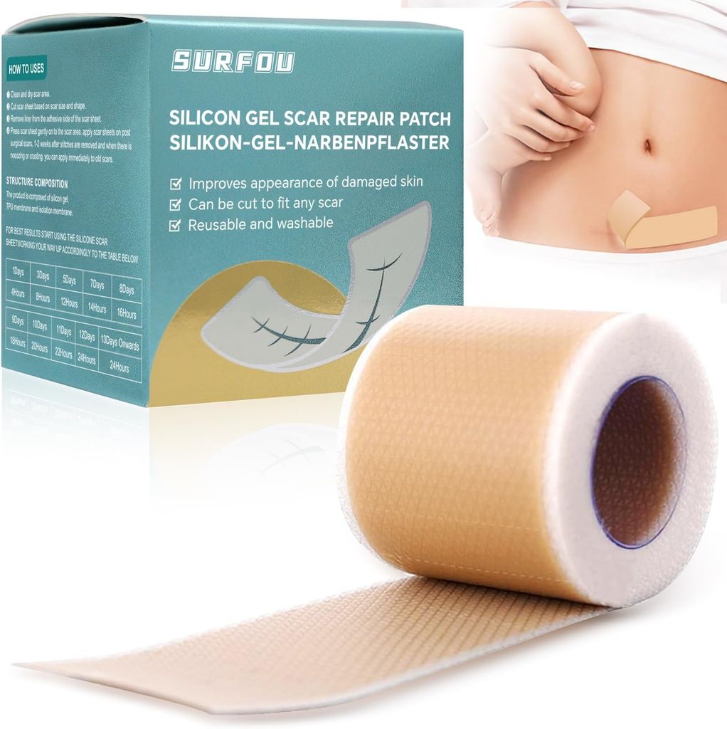 Imagen de: SURFOU Parches de Silicona para el Cuidado de la Piel, 4cm x 300cm Tiras Suaves y Reutilizables para Marcas Visibles, Adecuadas para Piel con Cicatrices de Cesárea o Cirugías