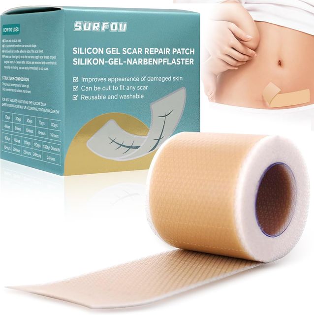 Imagen de la oferta: SURFOU Parches de Silicona para el Cuidado de la Piel, 4cm x 300cm Tiras Suaves y Reutilizables para Marcas Visibles, Adecuadas para Piel con Cicatrices de Cesárea o Cirugías