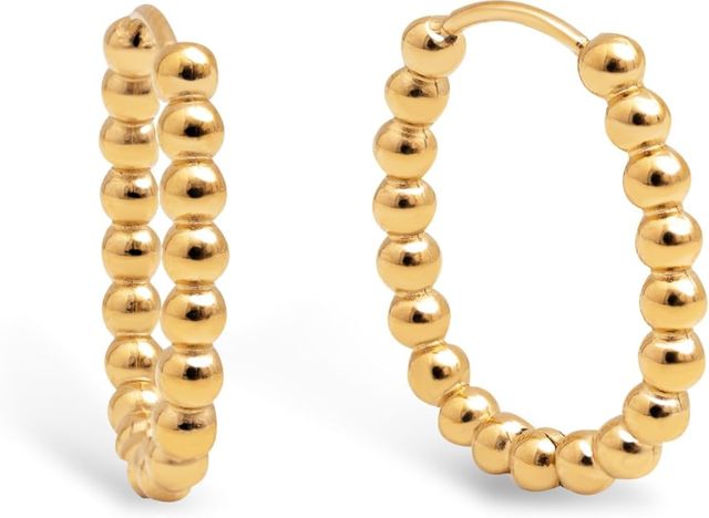 Imagen de la oferta: SINGULARU - Pendientes Dana Dots. Acero con Acabado en Baño Oro de 18Kt. Aro Ovalados con Cierre Congo/Click. Joyas para Mujer