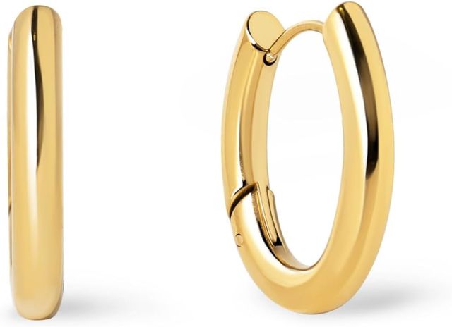 Imagen de la oferta: SINGULARU - Pendientes Samba. Acero con Acabado en Baño Oro de 18Kt. Minimalistas de Aro con Cierre Congo/Click. Joyas para Mujer