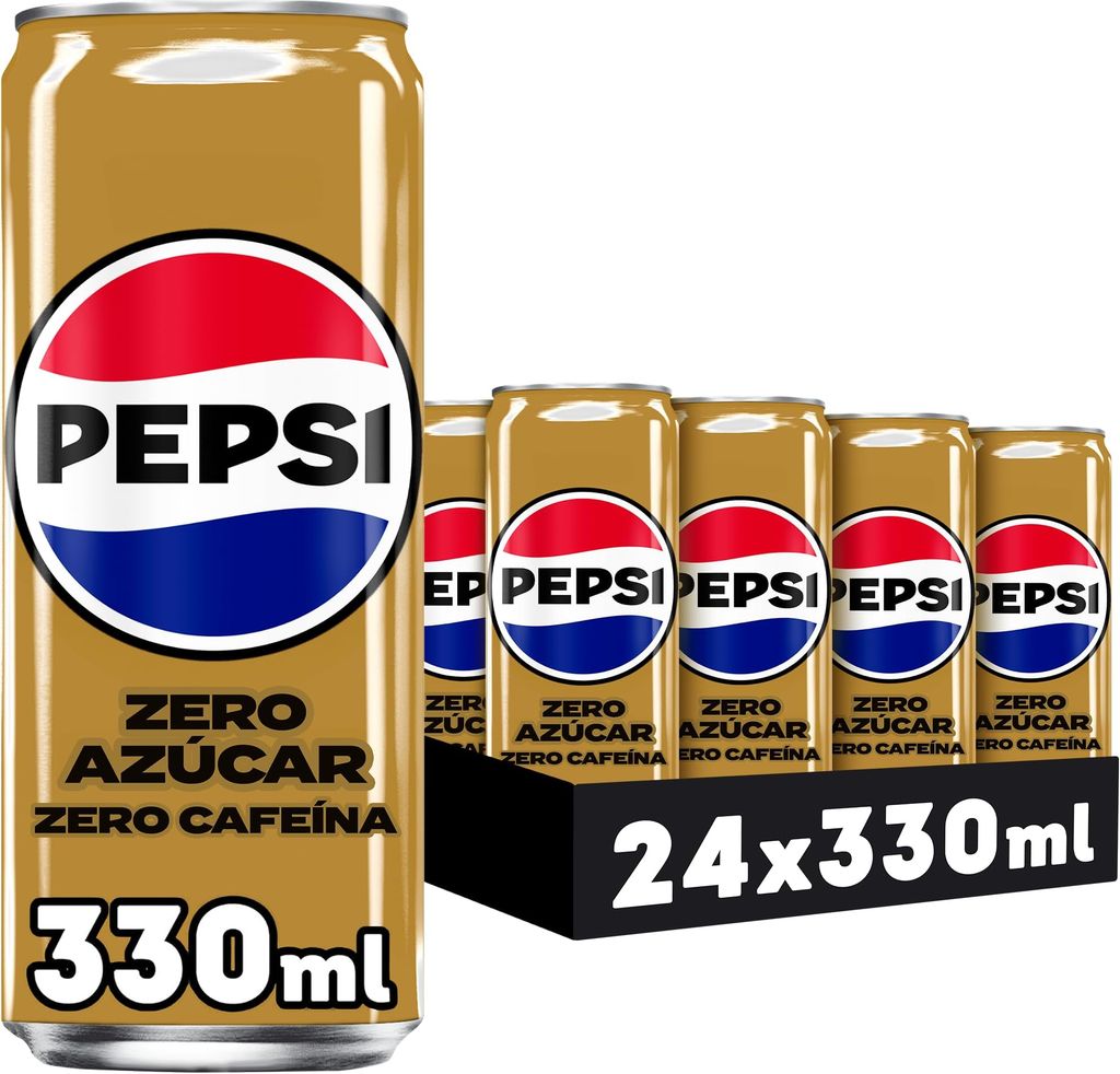 Imagen de: Pepsi zero sin cafeína Refresco de cola con cero azúcar y cero calorías, pack de 24 latas de 330 ml, 7.92 litros en total