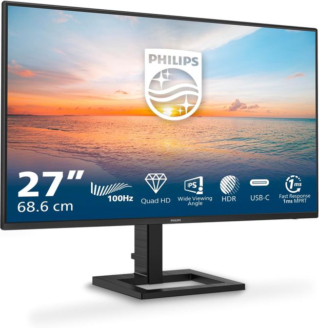 Imagen de la oferta: Philips 27E1N1600AM - Monitor Quad HD de 27 Pulgadas, Altavoces, Altura Regulable (2560x1440, 100Hz, HDMI 1.4, USB-C (65W PD), Hub USB) Negro
