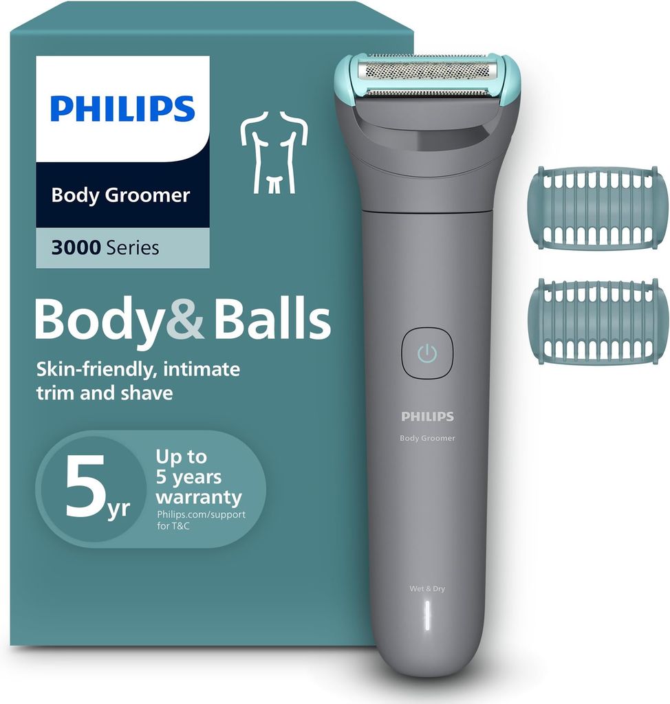 Imagen de: Philips Afeitadora Corporal series 3000 - Depiladora Masculina con sistema de protección, Recorta y depila zonas íntimas, Afeitado suave y apurado, 100% impermeable, 80 min. de autonomía, BG3480/15