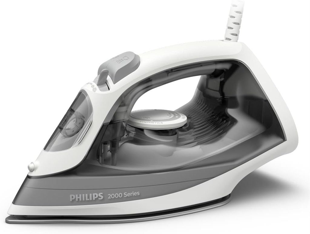 Imagen de: Philips Plancha de vapor Serie 2000 - Hasta 25 g/min de vapor continuo. 2000 W. Depósito de 250 ml. Eliminación rápida de arrugas. 4 ajustes de vapor. Suela de cerámica. Ligera. Gris (DST2020/80)