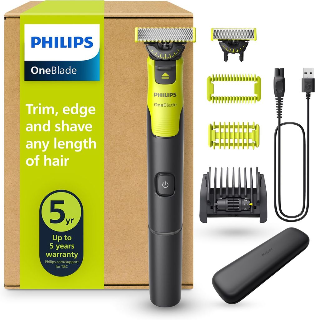 Imagen de: Philips OneBlade 360 Auténtico Barbero, Afeitadora y recortadora eléctrica facial y corporal Conectado, cuchilla 360, cuchilla original, peine ajustable 5en1, kit corporal, estuche de viaje, QP4631/65