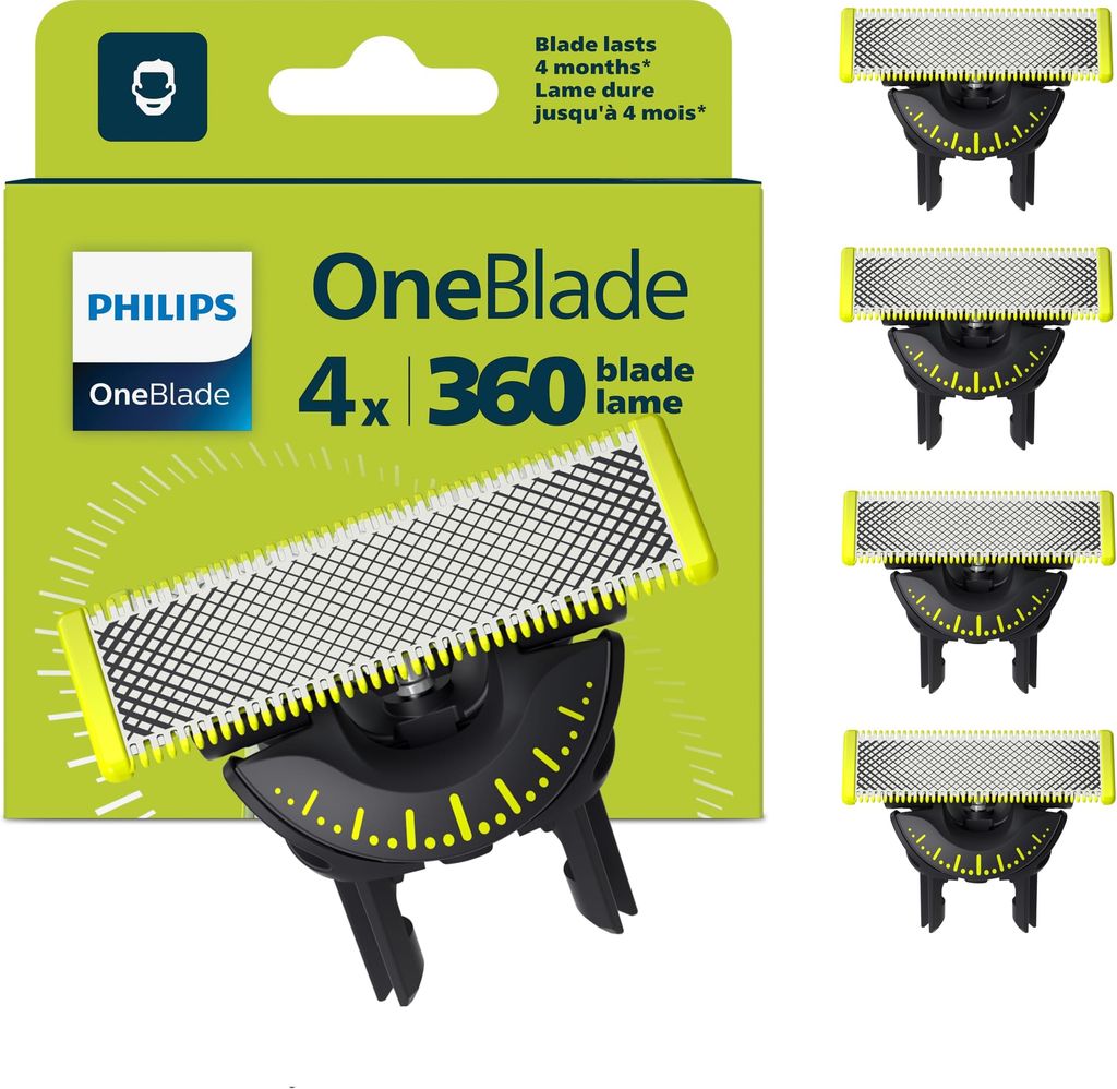 Imagen de: Philips OneBlade Original 360 cuchillas, compatibles con todos los mangos OneBlade y OneBlade Pro, 4 unidades (modelo QP440/50)