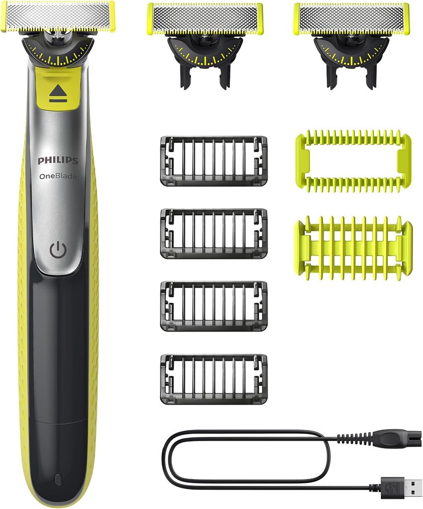 Imagen de: Philips OneBlade 360 Auténtico Barbero, afeitadora y recortadora eléctrica facial y corporal, 3x 360 cuchillas, 4x peine para barba incipiente (1,2,3,5mm), 1x kit corporal, QP2834/31