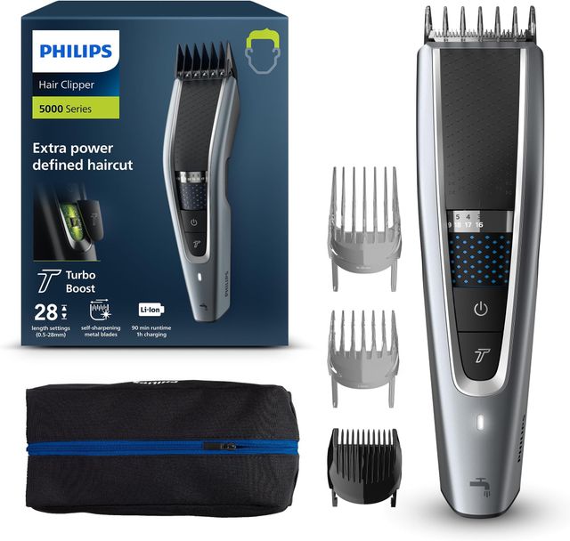 Imagen de la oferta: Philips Serie 5000 HC5630/15 - Cortapelos, 28 ajustes de longitud para estilo deseado, 90 min de uso sin cable, incluye 3 peines-guía y funda