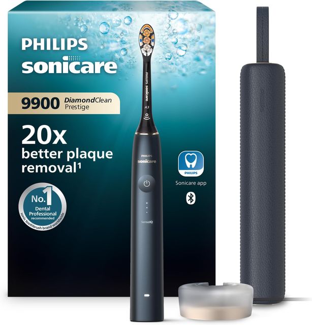 Imagen de la oferta: Philips Sonicare DiamondClean Prestige 9900: cepillo dental eléctrico sónico con un cabezal de cepillado Premium All-in-One A3 y estuche de carga en color azul noche modelo HX9992/12