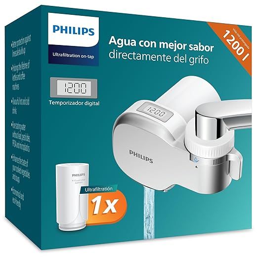 Imagen de: Philips Water Filtro de Grifo AWP3756P1/10, ULTRAFILTRACIÓN con PANTALLA DIGITAL, capacidad de filtración de 1200 L, reduce CLORO, PLOMO, MICROPLÁSTICOS y BACTERIAS