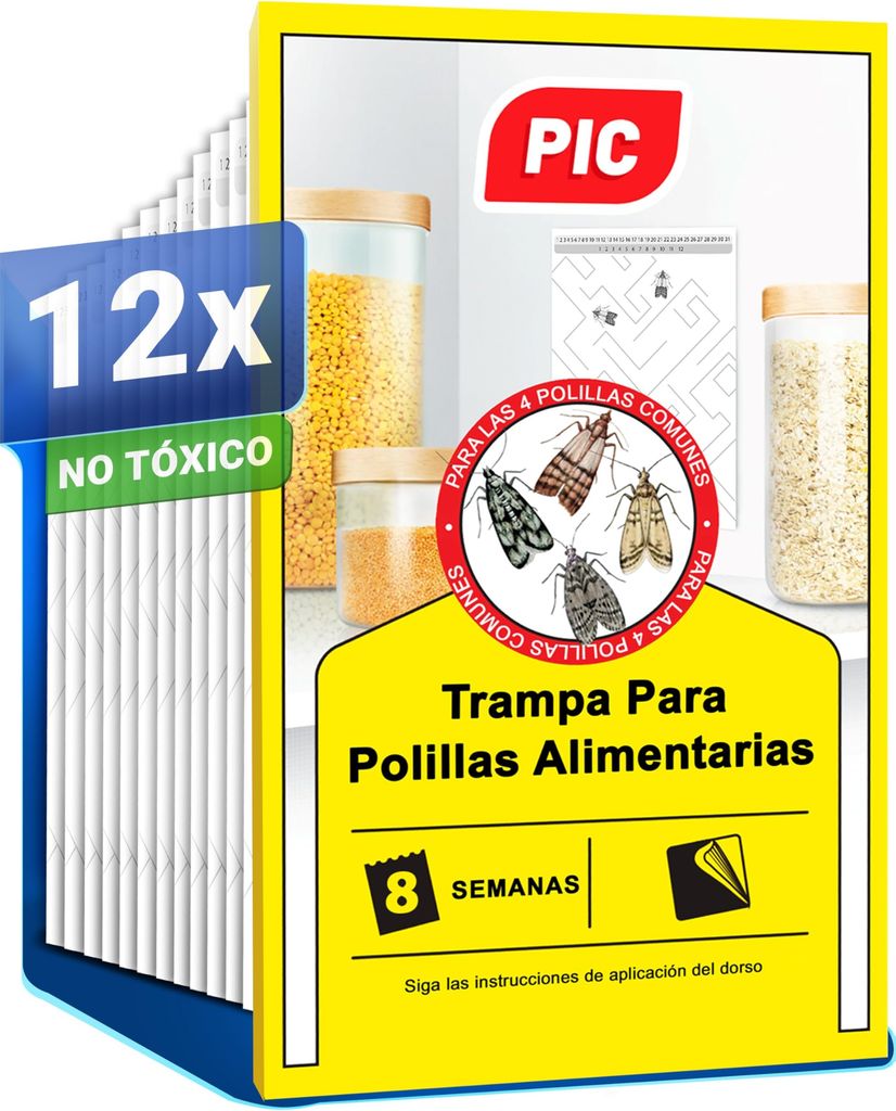 Imagen de: PIC Trampa Polillas Alimentos - 12x Trampas para Polillas de la Comida - Antipolillas Cocina Alimentos - Trampas Adhesivas Eficaces para Determinar la Infestación de Polillas de la Comida