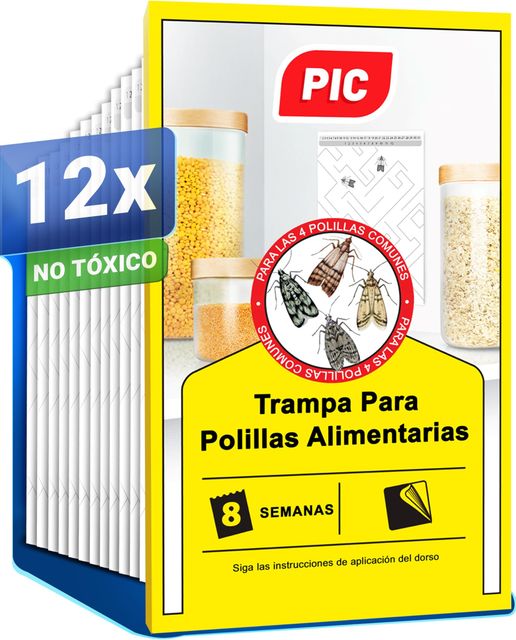 Imagen de la oferta: PIC Trampa Polillas Alimentos - 12x Trampas para Polillas de la Comida - Antipolillas Cocina Alimentos - Trampas Adhesivas Eficaces para Determinar la Infestación de Polillas de la Comida