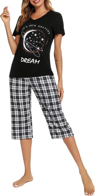 Imagen de la oferta: iClosam Pijama Mujer Verano a Cuadros Corto de Algodón Conjunto de 2 Piezas Ropa de Dormir para Casa Casual Suave y Comodo S-XXL