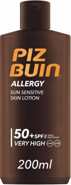 Imagen de la oferta: PIZ BUIN Allergy Sun Sensitive Skin Lotion FPS 50 (200 ml), protector solar corporal con FP50, protección solar muy alta para pieles sensibles, loción corporal con filtros UVA/UVB