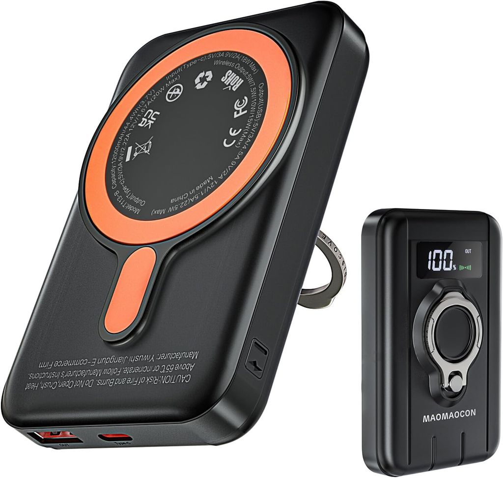 Imagen de: Batería Externa magnética 12000 mAh: PowerBank inalámbrico con Carga rápida 22,5 W, Pantalla LCD, Puerto USB-C. Ideal para Smartphones y Relojes Inteligentes, compacta y práctica