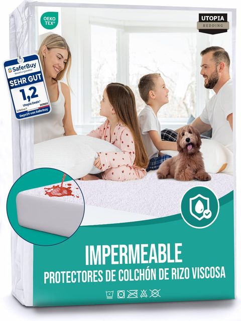 Imagen de la oferta: Utopia Bedding Protector de Colchón 150 x 200 x 30 cm Impermeable, Viscosa, Certificación Oeko-Tex, Funda Colchón Transpirable, Elástico En Todo