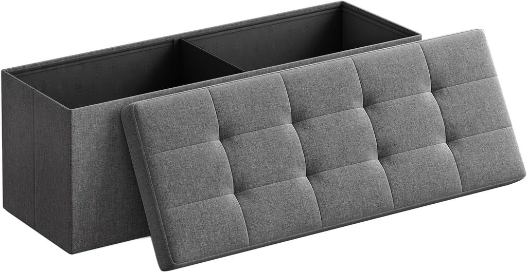 Imagen de: SONGMICS Mazie Colección - Puff Almacenaje, Banco Plegable, 38 x 110 x 38 cm, Taburete Reposapiés, Pie de Cama, Soporta hasta 300 kg, para Sala de Estar, Dormitorio, Entrada, Gris Oscuro LSF77K
