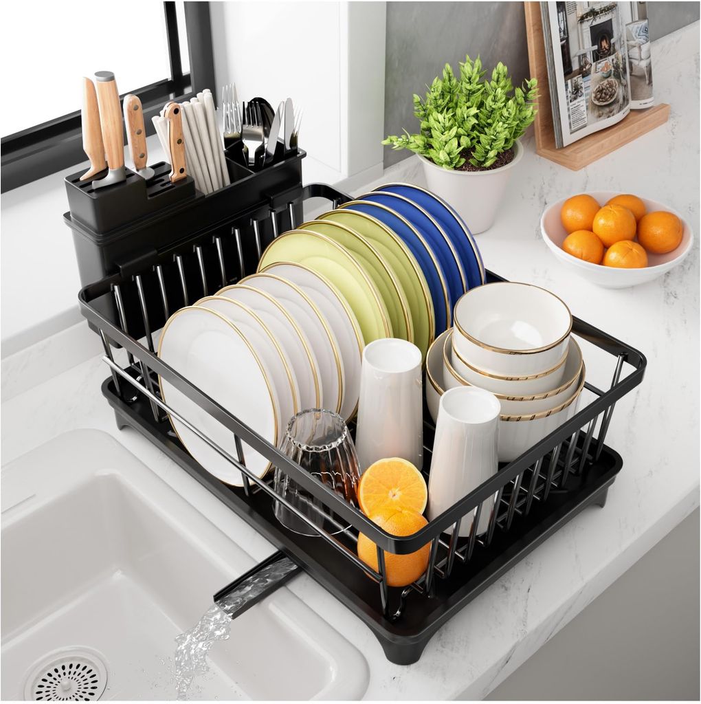 Imagen de: PurKeep Escurreplatos – Escurridor de Platos Que Ahorra Espacio con Soporte para Utensilios para encimera de Cocina, escurridor de Platos de Gran Capacidad con escurridor, Color Negro