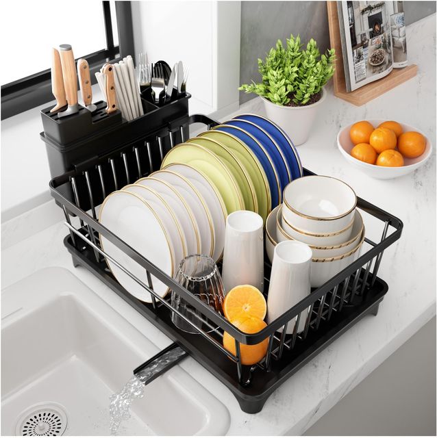 Imagen de la oferta: PurKeep Escurreplatos – Escurridor de Platos Que Ahorra Espacio con Soporte para Utensilios para encimera de Cocina, escurridor de Platos de Gran Capacidad con escurridor, Color Negro