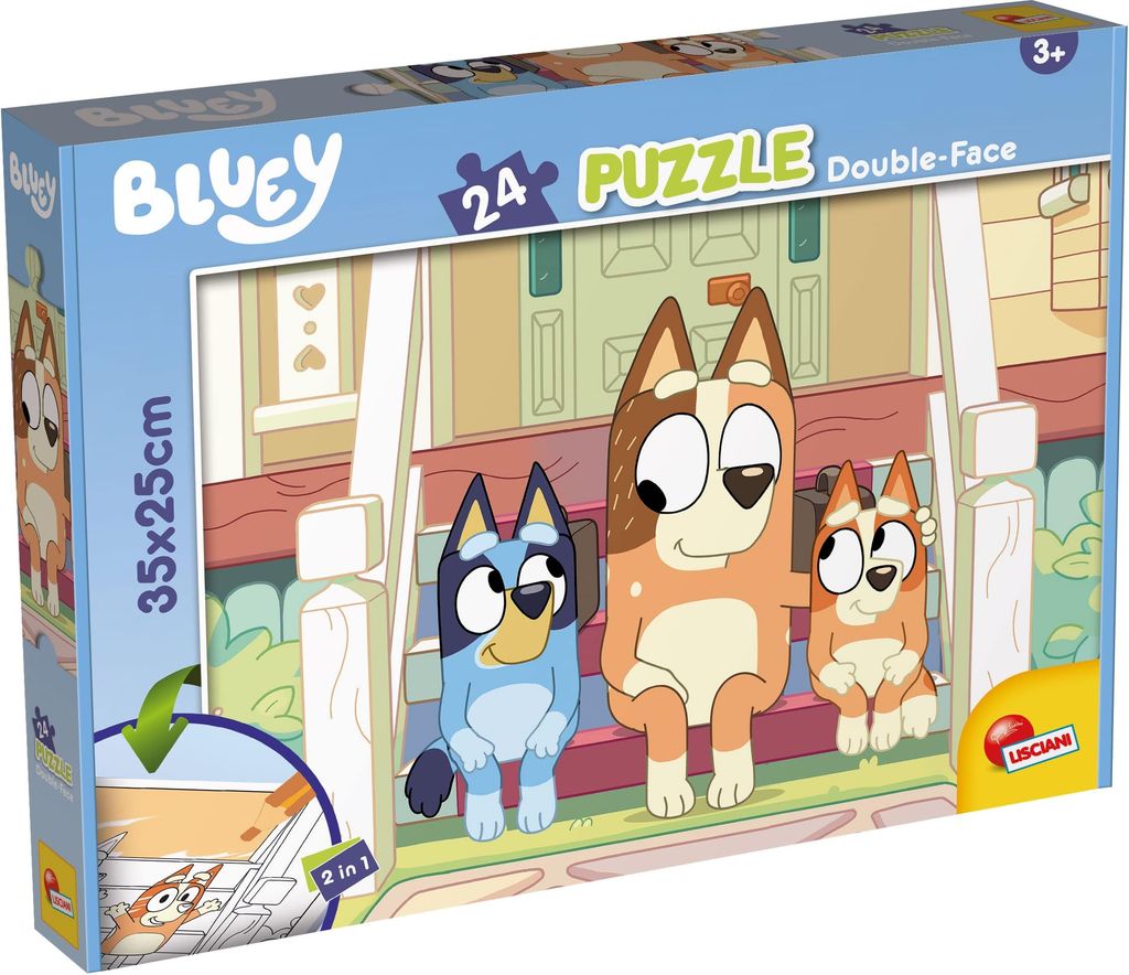Imagen de: Lisciani - BLUEY Puzzle DF- Mr Monkey Jocks - - Puzzle doble cara con escena en blanco y negro para colorear - Formato 25x35 - 24 piezas - Estimula la creatividad - Para niños a partir de 3 años