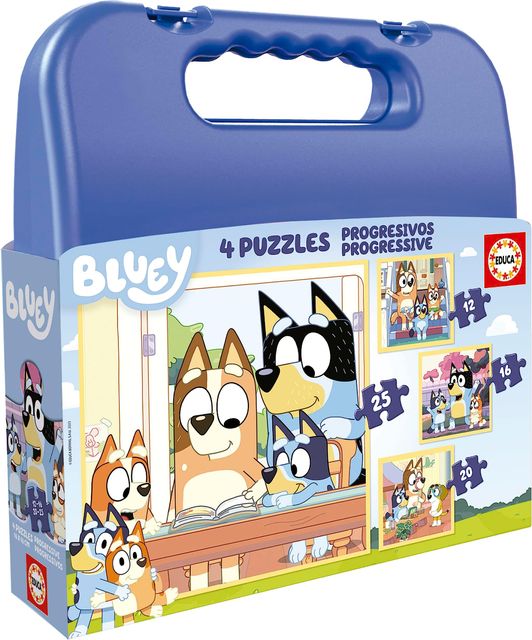 Imagen de la oferta: Educa - Set de Cuatro Puzzles progresivos de 12 a 25 Piezas con los Personajes de Bluey | Presentados en una magnífica Maleta para Poder guardarlos. Recomendados a Partir de 3 años (19830)