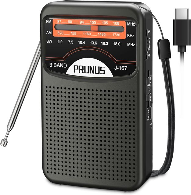Imagen de la oferta: PRUNUS J-167 Am/SW/FM Radio Portatil Pequeña Recargable, Transistor Radio de Bolsillo con Excelente Recepción, Carga USB-C, con Toma de Auriculares, para Correr, Caminar, Viajar