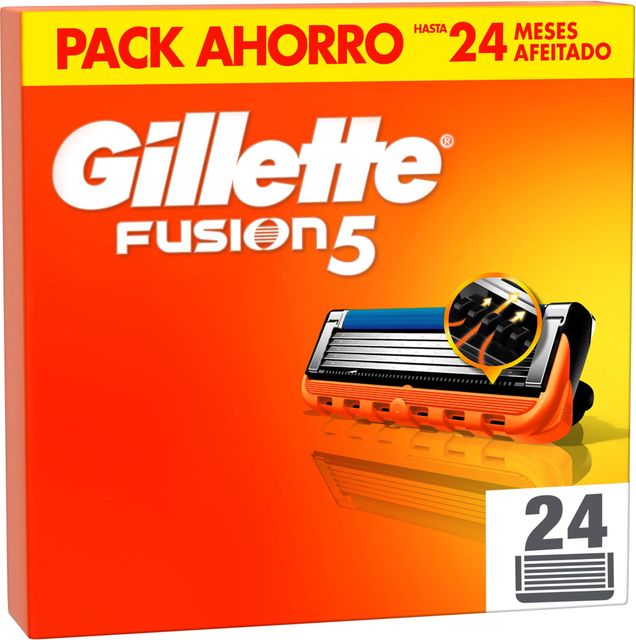 Imagen de la oferta: Gillette Fusion5 Pack de 24 Recambios Para Maquinillas De Afeitar, Cuchillas De Afeitar Con 5 Hojas, Banda De Gel Lubricante y Recortadora De Precisión