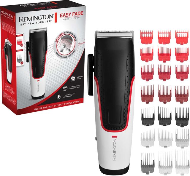 Imagen de la oferta: Remington Máquina de Cortar Pelo Easy Fade - Cortapelos con Cable e Inalámbrico, Cuchillas Acero de Calidad Japonesa, 10 Peines Degradado y 9 Peines Fijos, 50 min Autonomía, Idicador LED Carga - HC500