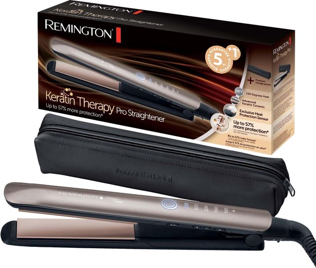 Imagen de la oferta: Remington Plancha Pelo pantalla digital, 160-230 °C, sensor protección contra el calor para reducir el daño capilar Keratin Therapy revestimiento cerámica con queratina y aceite de almendra S8593