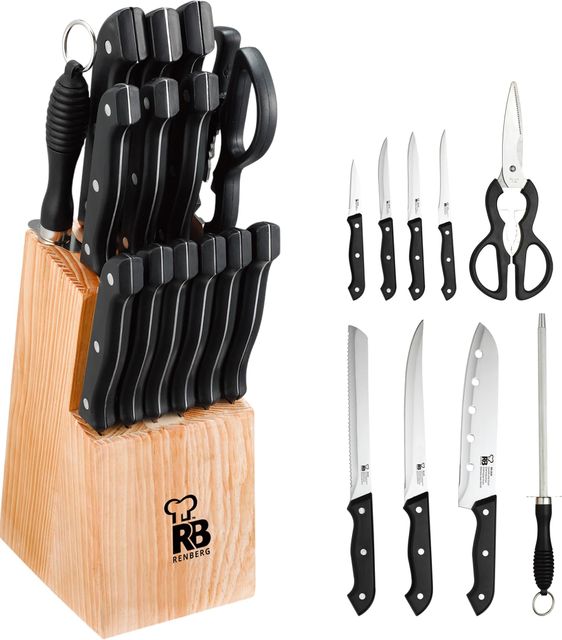 Imagen de la oferta: Renberg Tenessy | Cuchillos de Cocina | Set Completo de 15 Piezas con Tacoma de Madera | Perfectos para Cortar Todo Tipo de Ingredientes | Cocina Profesional | Fabricados en Acero Inoxidable