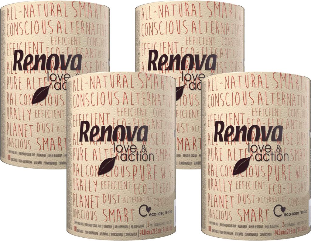 Imagen de: Renova Rollo de Cocina Ecológico Love & Action | 1 Rollo de Cocina Tamaño XXL | Color Kraft | Papel Certificado FSC® (Paquete de 4)