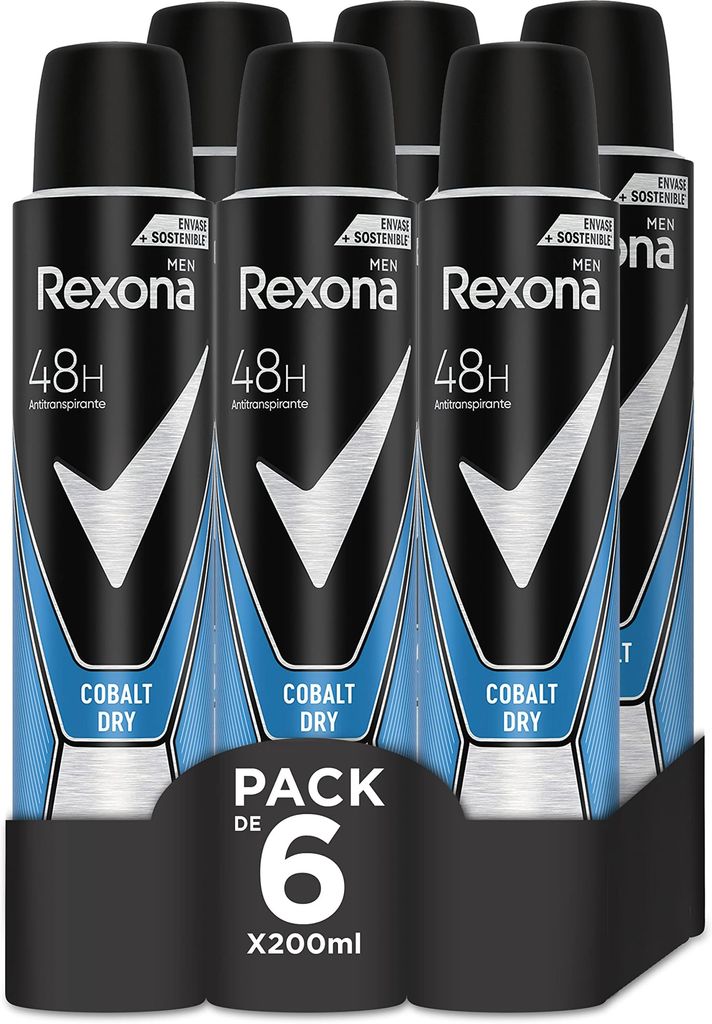 Imagen de: Rexona Desodorante Aerosol Antitranspirante para hombre Cobalt Dry 200ml - Pack de 6, El embalaje puede variar