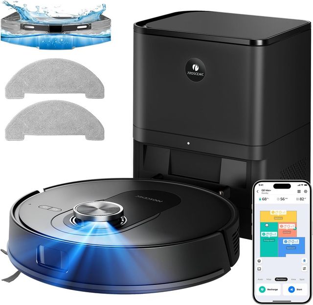 Imagen de la oferta: Proscenic Q8 MAX+ Robot Aspirador y Fregasuelos Potente 8000Pa/200 Min, con Navegación LDS y Auto-Evasión de Obstáculos, 3L Base de Autovaciado, por App/Remoto/Voz, Moqueta/Pelo de Mascotas/Suelos