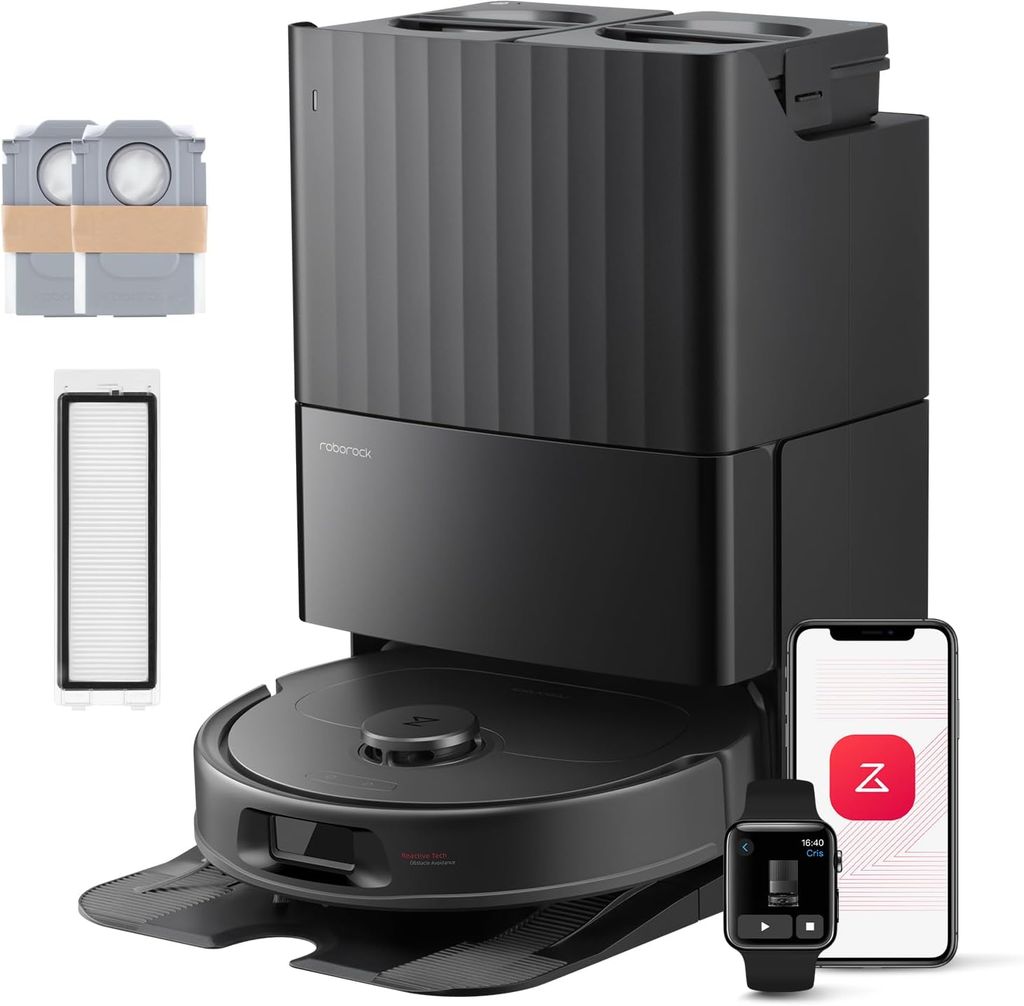 Imagen de: roborock QV 35S Set Robot Aspirador, Succión HyperForce de 10000 Pa con Base Multifuncional, Cepillos Dobles Antienredos, 2 Mopas Giratorias Elevación Automática de 10 mm, Limpiar y secar Auto, Negro