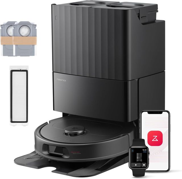 Imagen de la oferta: roborock QV 35S Set Robot Aspirador, Succión HyperForce de 10000 Pa con Base Multifuncional, Cepillos Dobles Antienredos, 2 Mopas Giratorias Elevación Automática de 10 mm, Limpiar y secar Auto, Negro