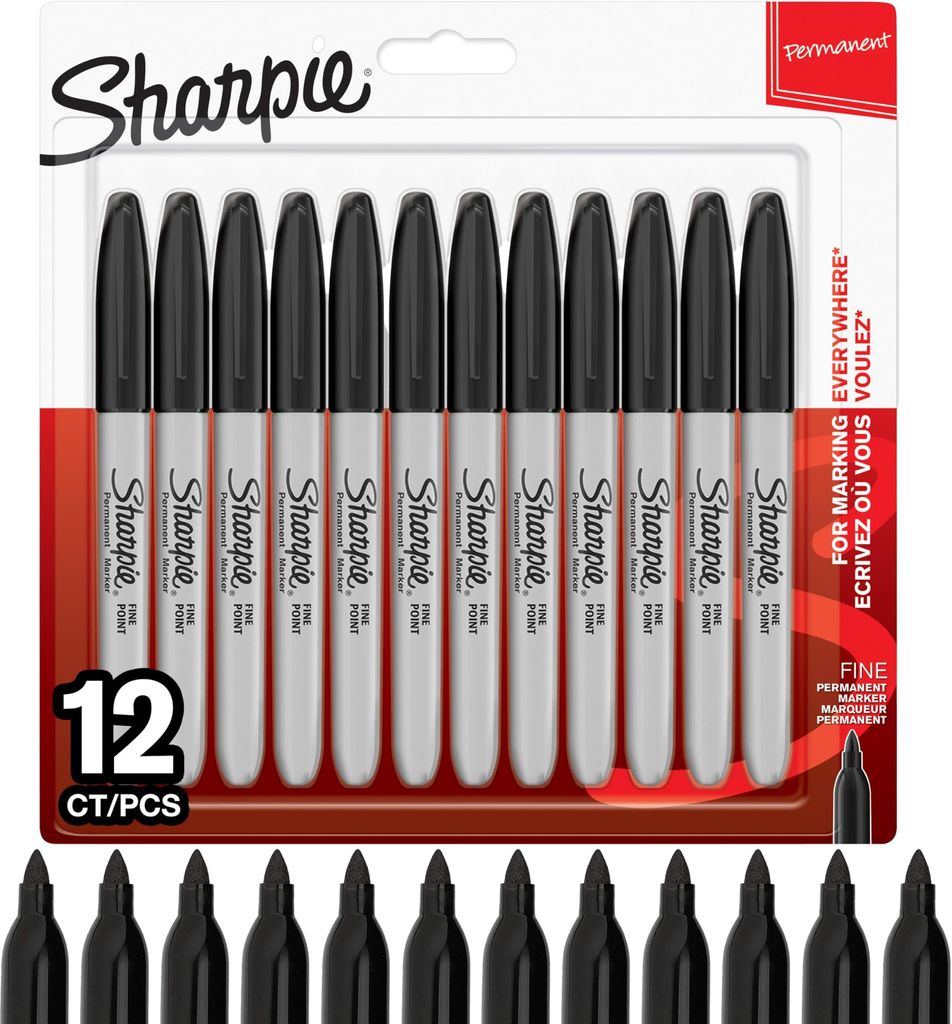Imagen de: Sharpie rotuladores permanentes | punta fina | color negro | paquete de 12 marcadores | material escolar ideal