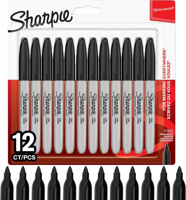 Imagen de la oferta: Sharpie rotuladores permanentes | punta fina | color negro | paquete de 12 marcadores | material escolar ideal