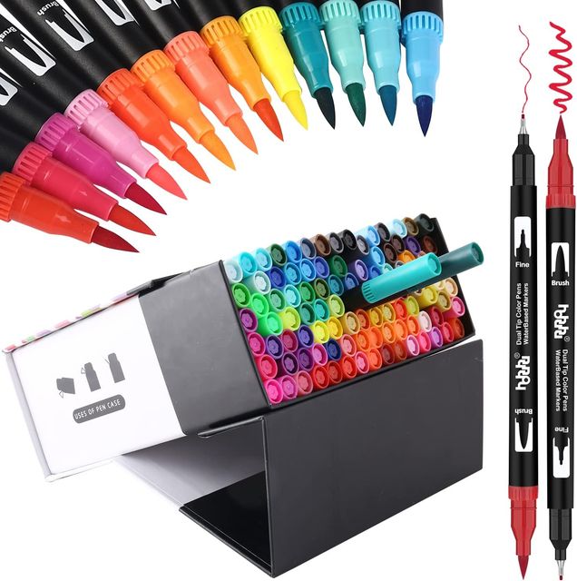 Imagen de la oferta: hhhouu 100 Colores Rotuladores Punta Fina, Acuarelables Marcadores de Pincel para Adultos Dibujo, Caligrafía, Lettering, Bullet Journal hho-100B