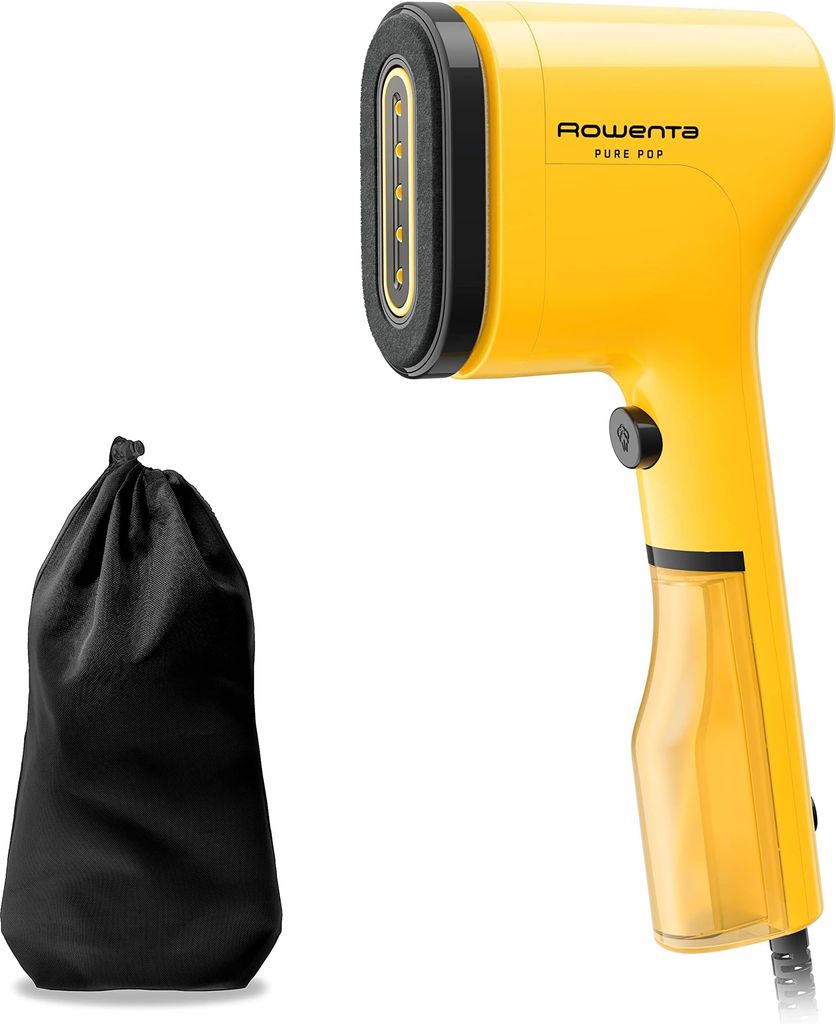 Imagen de: Rowenta Pure Pop - Cepillo de vapor de 1300 W con salida de vapor de hasta 20 gr/min que plancha y purifica, elimina pelusas y pelo, cabezales reversibles, diseño para viaje, color amarillo, DR2026