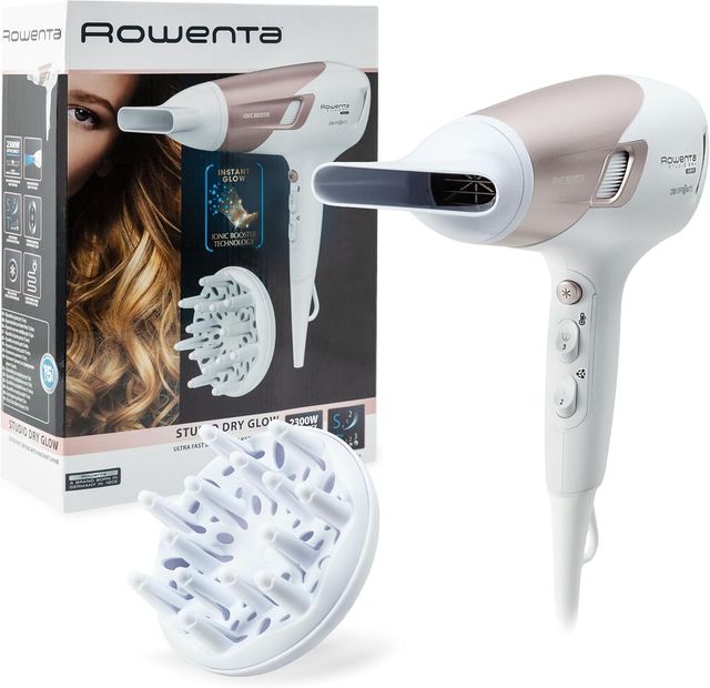 Imagen de la oferta: Rowenta Studio Dry CV5830 Secador de pelo 2300 W, Tecnología Effiwatts, 6 ajustes de velocidad/temperatura, Termocontrol, generador iónico, aire frío, difusor, cable 1.8 m, Blanco