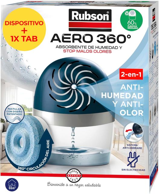 Imagen de la oferta: Rubson AERO 360º Deshumidificador recargable (1 dispositivo y 1 tableta de 450 g), absorbe humedad, previene la condensación y los malos olores, antihumedad absorbente