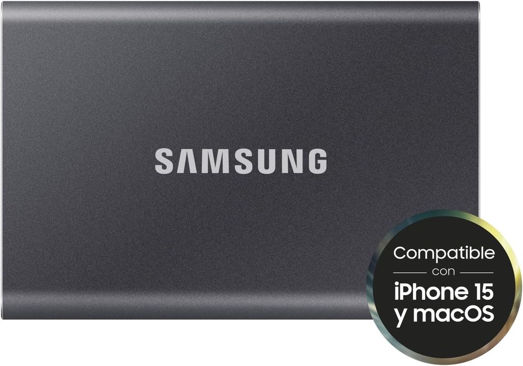 Imagen de: Samsung Portable SSD T7, 4 TB, Disco Duro Externo, Lectura y Escritura 1.050 MB/s, USB 3.2 Gen.2, Compatible con iPhone, Mac, PC, Smartphone y Videoconsola, Gris (MU-PC4T0T/WW)