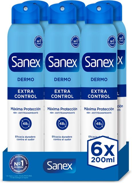 Imagen de la oferta: Sanex Dermo Extra Control Desodorante Spray, Pack 6 Uds x 200 ml, con Óxido de Zinc Antibacteriano, hasta 48H de Protección contra el Sudor y el Olor, Restaura el pH Natural de la Piel