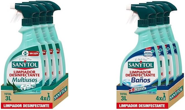 Imagen de la oferta: Sanytol - Limpiador Desinfectante Multiusos, Elimina Bacterias, Hongos y Virus Sin Lejía, Perfume Eucaliptus - Pack de 4 x 750 Ml = 3L & – Limpiador Desinfectante Antical Baños