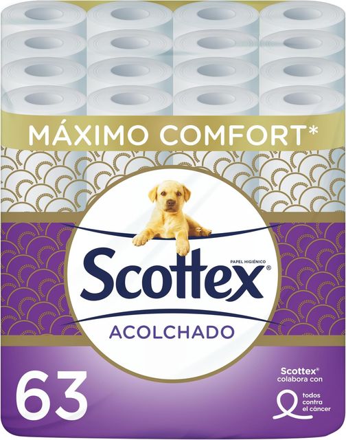 Imagen de la oferta: Scottex Acolchado Papel Higiénico 63 rollos con 3 capas de confort y suavidad