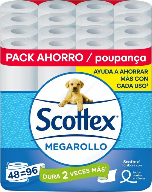 Imagen de la oferta: Scottex Papel Higiénico Megarollo (Doble rollo) 48 rollos equivalen a 96 rollos regulares