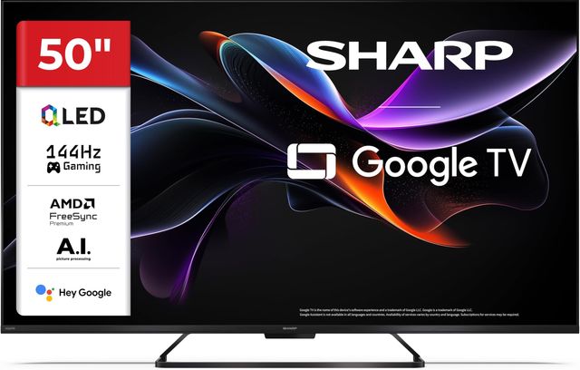 Imagen de la oferta: Sharp 50HR7365E - Google TV, 50" UHD, Frameless,144Hz, QLED, HDR10, Dolby Vision HDR, Google Assistant con microfono, Chromecast, Bluetooth, Dolby Atmos 2x12W, HDMI 2.1 x4, USBx2, Color Negro